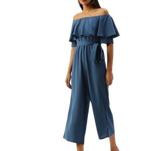 New Chique Blue Off Shoulder Culotte Jumpsuit Size Medium